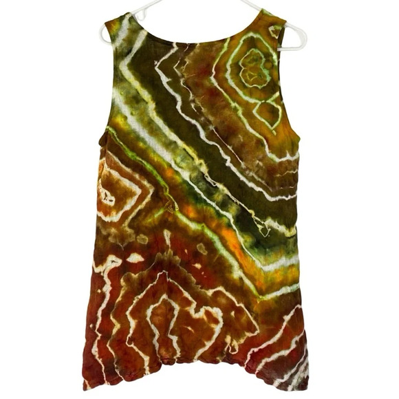 Handmade Tie Dye Dress Womens Size Small Tunic Swim Cover Up Linen Geode Green - Picture 3 of 12